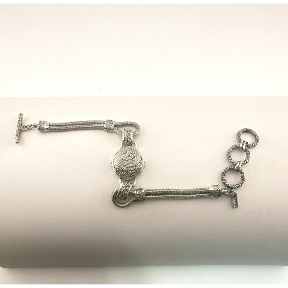 Sarda Sterling Silver Bracelet Granular Foxtail Wheat Pebbled Bali Toggle 925 - Picture 3 of 15